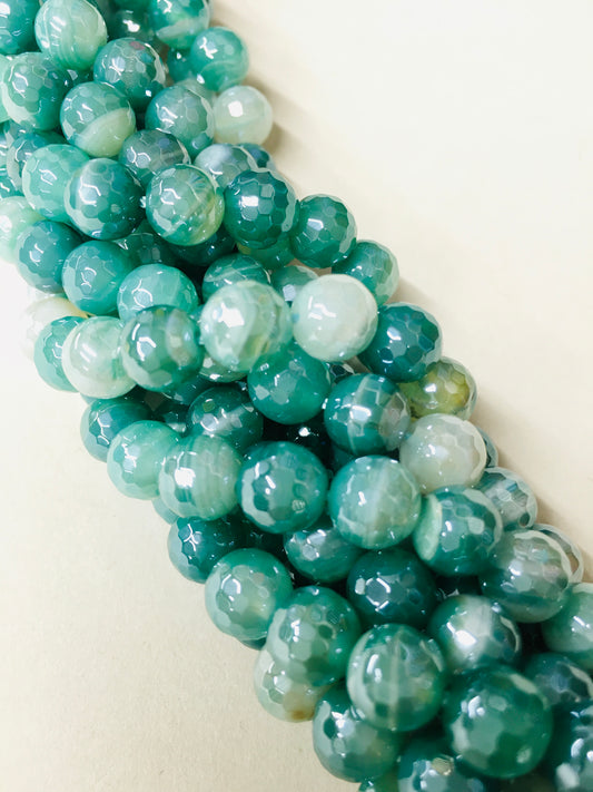 8mm Green Agate Faceted Strand / Agata 20171