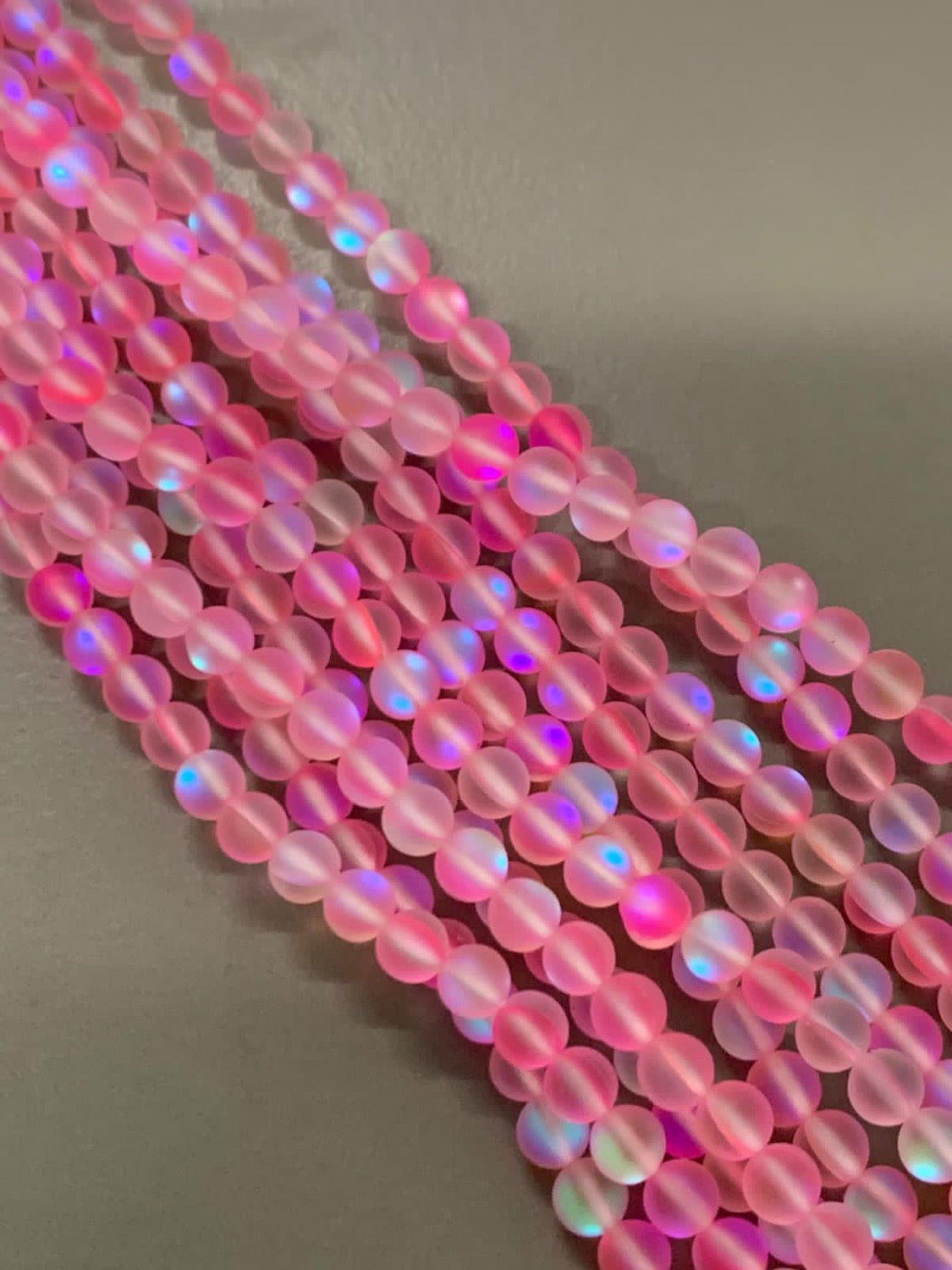 6mm AB Translucent 2 Tone Pink Matte Qty 62 beads per strand 21737