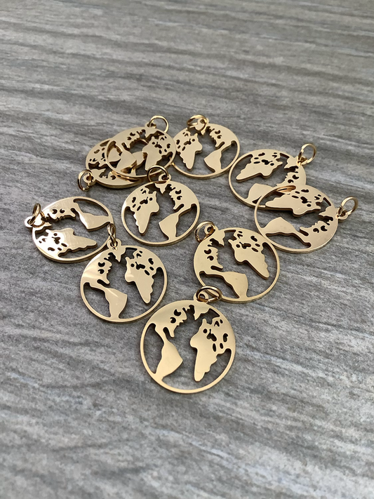 20x17mm World Map Stainless Steel Gold/Silver qty1- 22687/22688