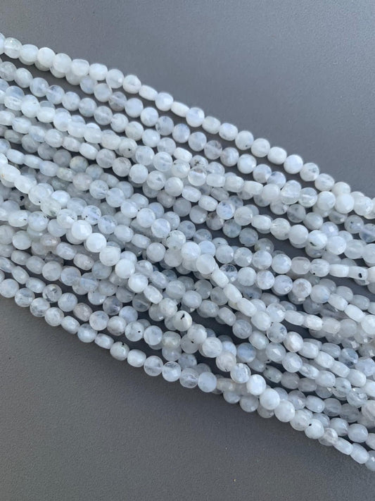 4mm Rainbow Moonstone Flat Coin Faceted Qty 90 beads per strand 21724