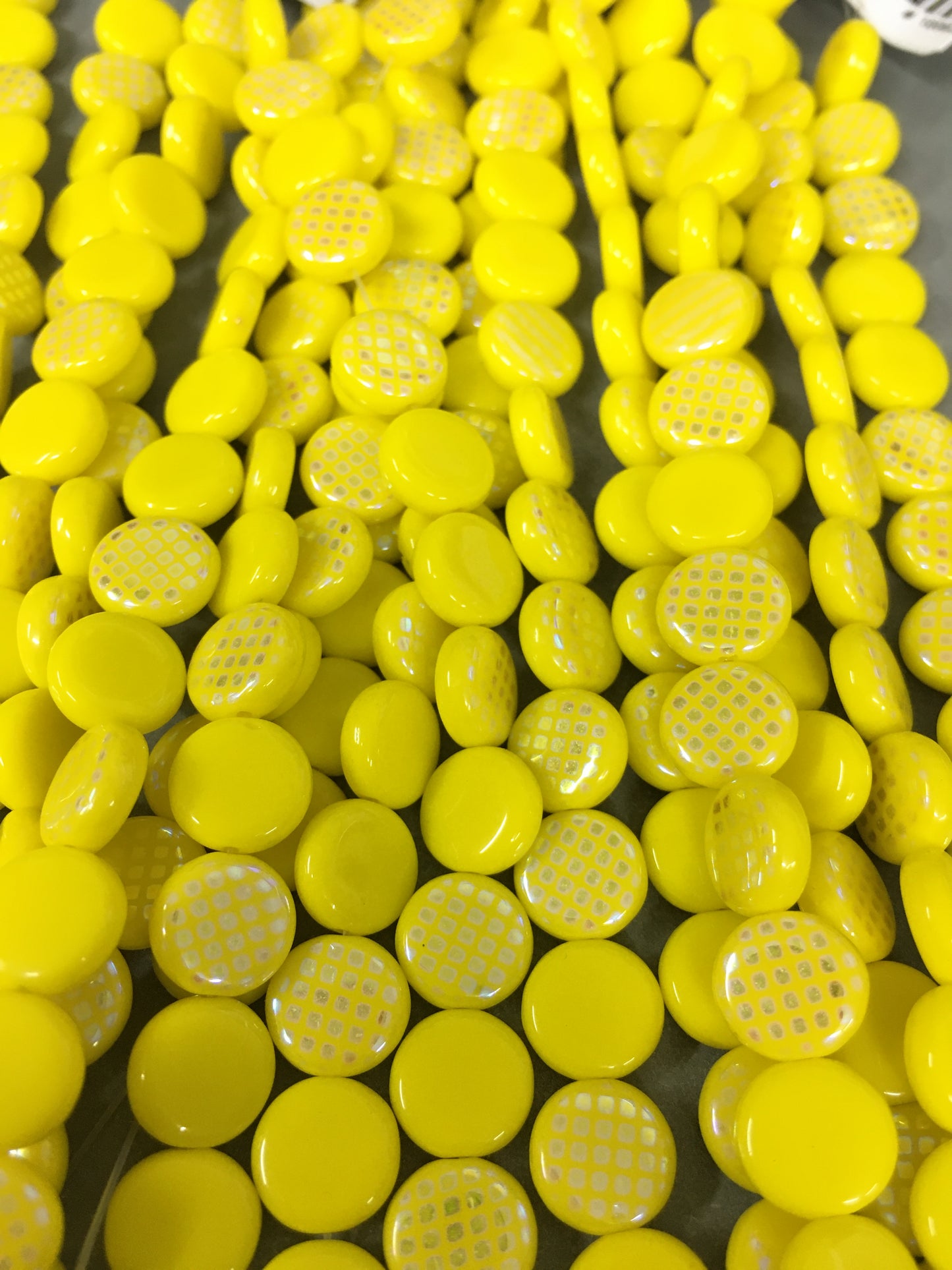 10mm Yellow Flat Round with Dots Czech Strand / Redondo
