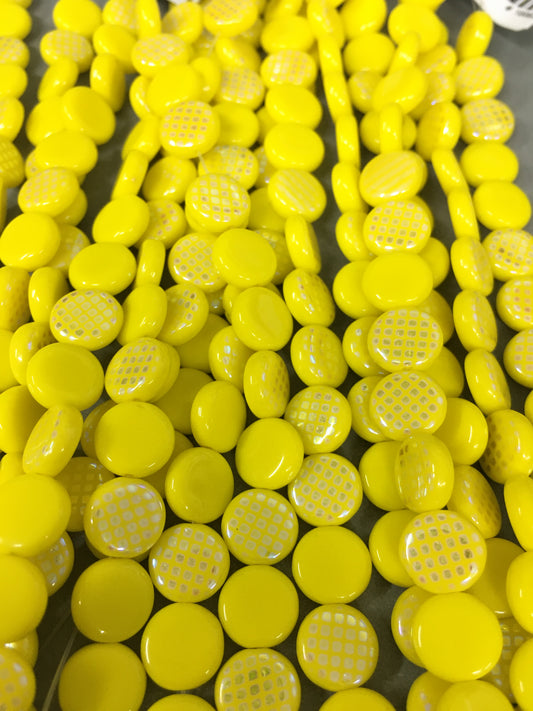 10mm Yellow Flat Round with Dots Czech Strand / Redondo