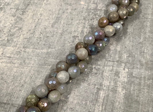 8mm Gray, Cream and Brown Agate Faceted Strand / Agata 20171