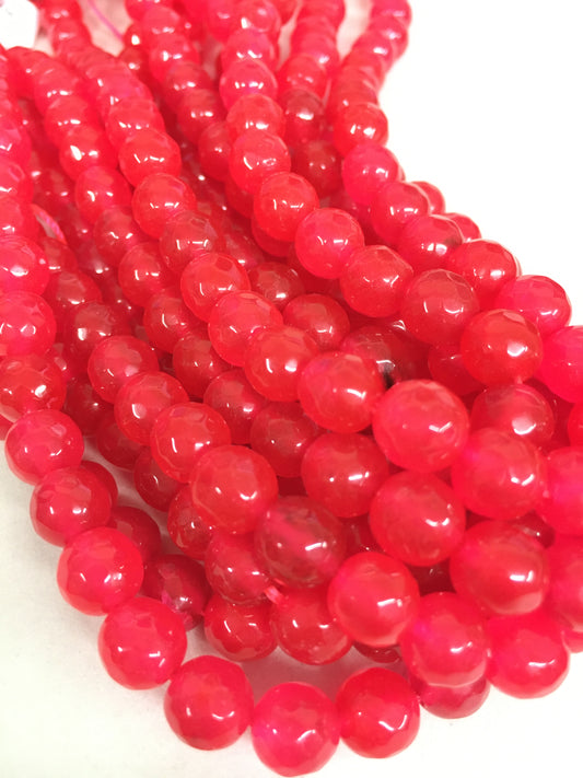 8mm Hot Pink Jade Faceted Strand