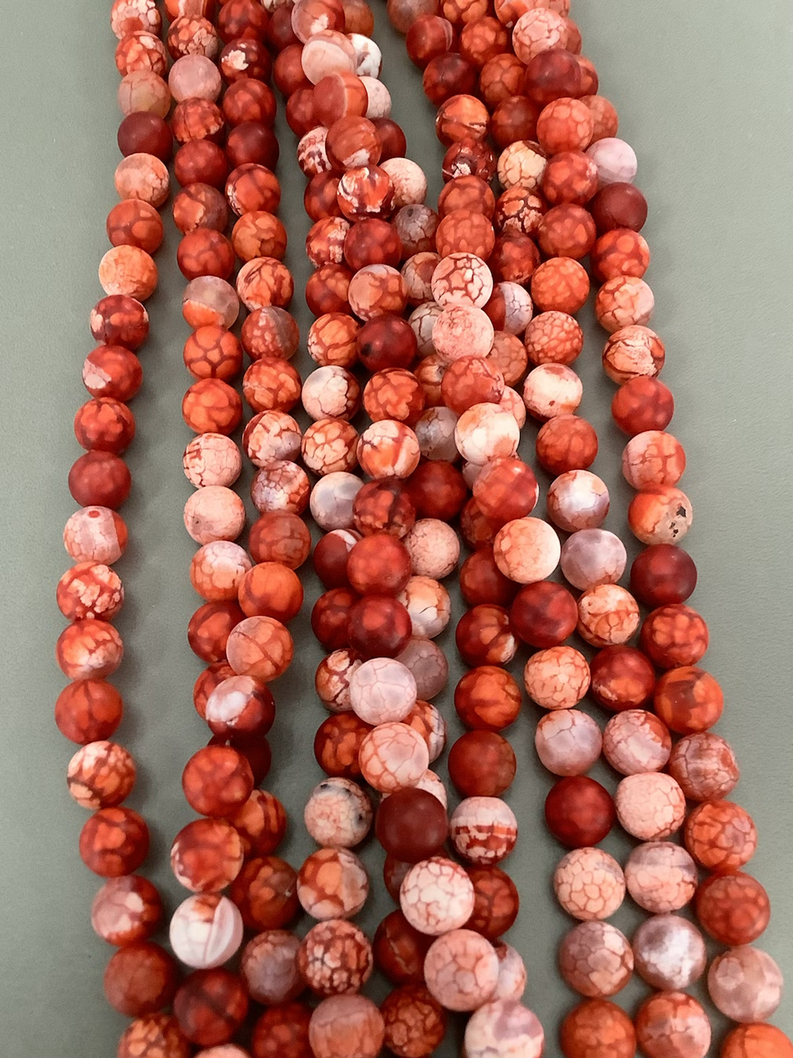 8mm Red with White Agate Matte strand 21788 Qty 46 bead per strand