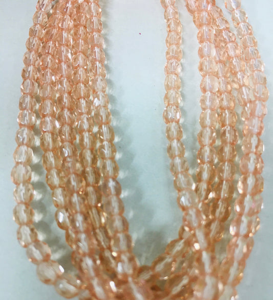 4mm Peach Round Faceted Czech Strand /Redondo