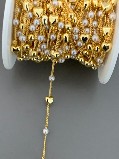 Pearl Chain with Puffy Heart per feet 21597