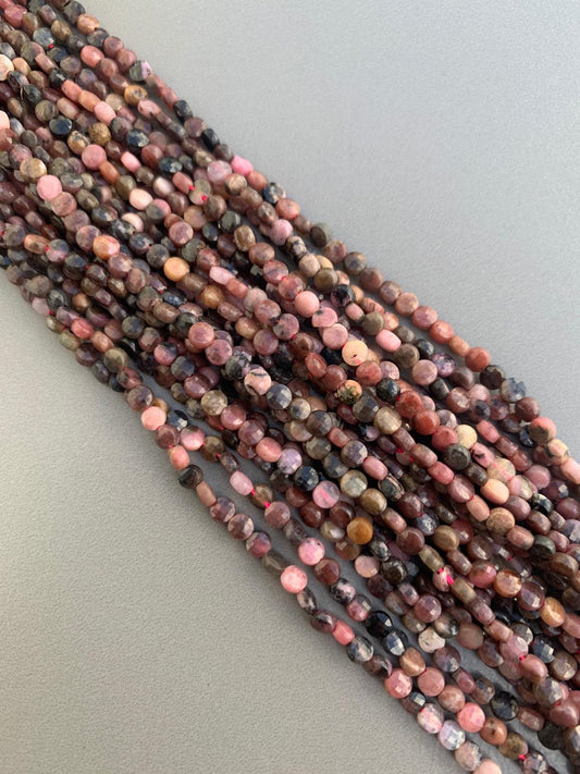 4mm Rhodonite Flat Coin Faceted Qty 90 beads per strand 21733