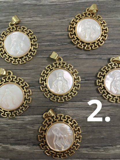 23mm MOP Virgen/Saint Pendant Qty1- 24625/24623/24624