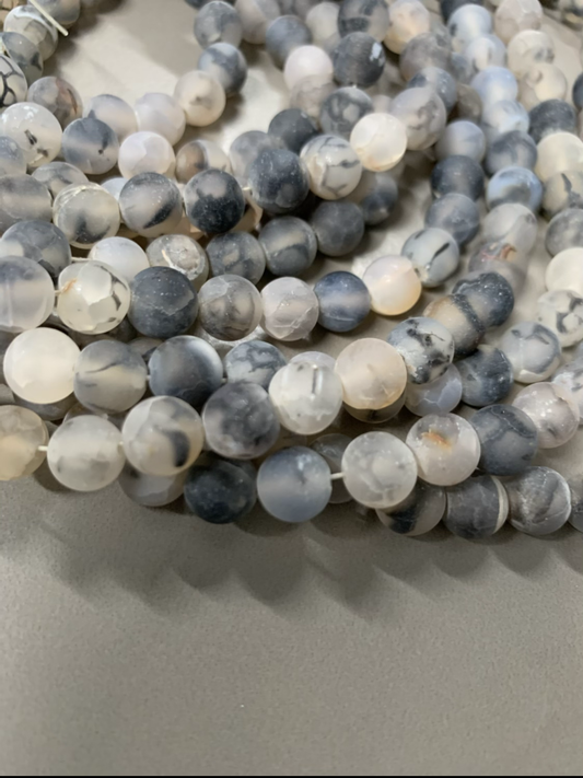 8mm grey/black fire agate qty 48 beads 21650