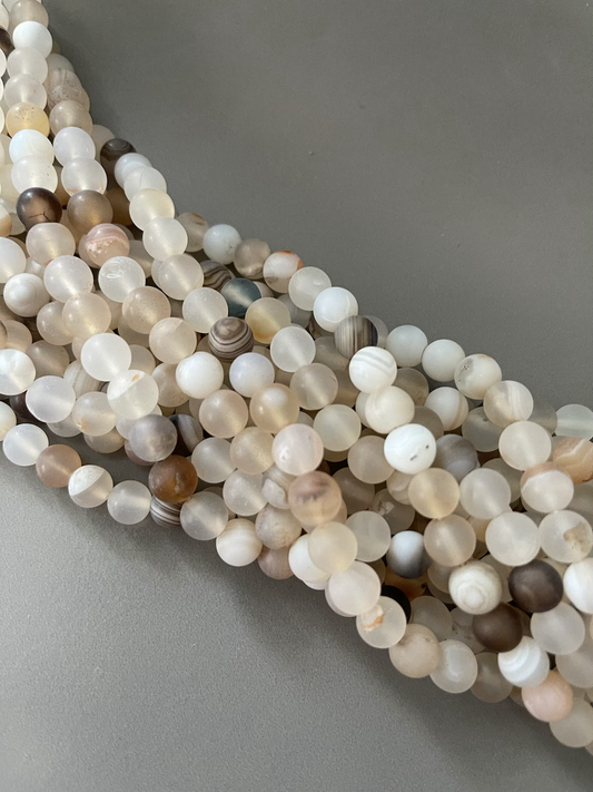 8mm Agate Cream Beige qty1- 21985