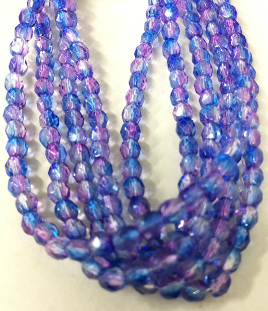 4mm Blue and Pink Round Faceted Czech Strand / Redondo