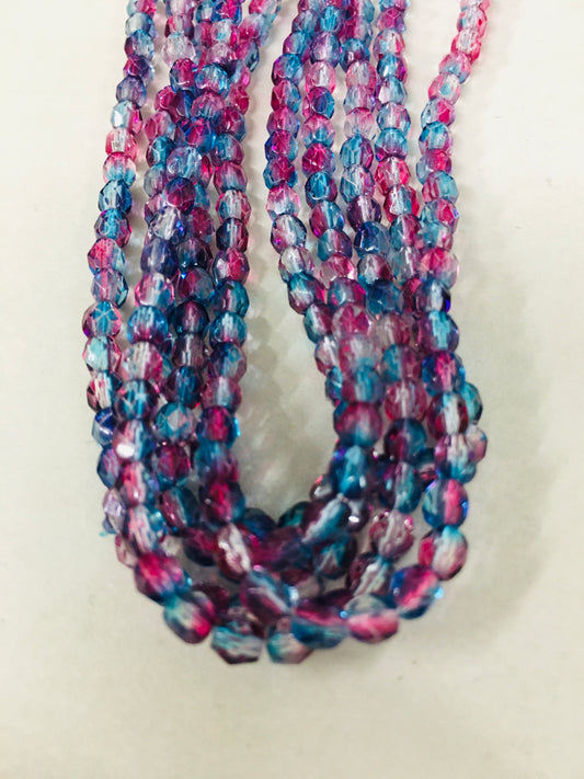 4mm Pink and Blue Round Faceted Czech Strand / Redondo