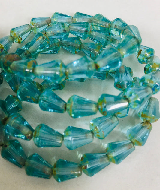 8mm Aqua Drop Faceted Czech Strand / Gota