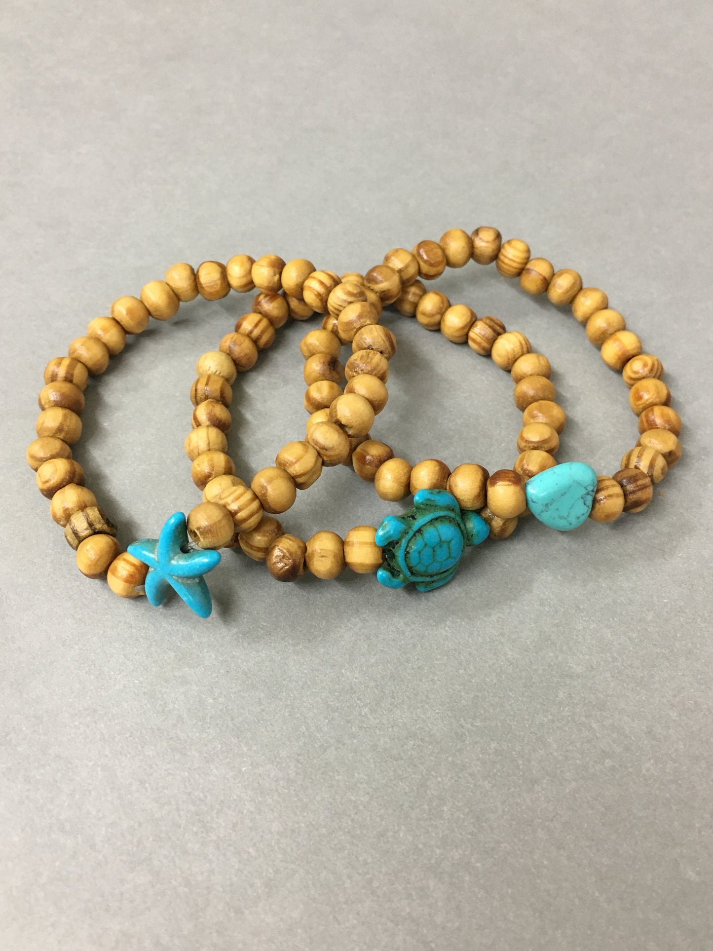 Three Wood Bracelet with Different Turquoise 18523
