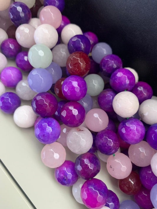 14mm Different Tone Violet Jade Faceted Strand