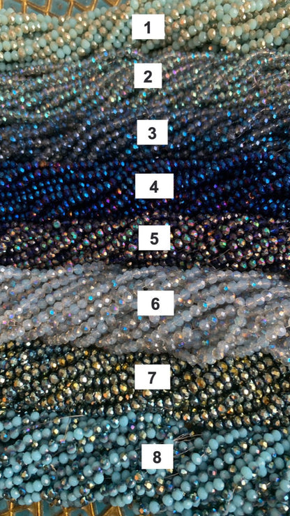 4mm Blue Tones and Metallic Rondelle Crystals / Cristales Azul y Metalico