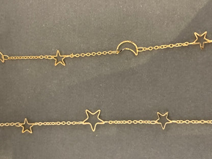 Moon and star chain gold filled per feet por pie cadena 20577  /20576