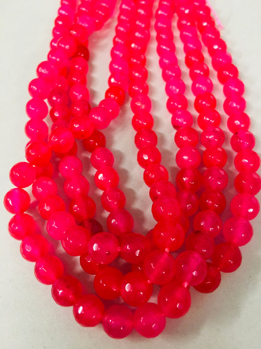 8mm Hot Pink Jade Faceted Strand