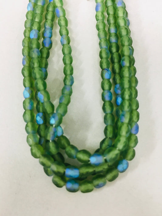 4mm Green and Blue Round Faceted Czech Strand / Redondo