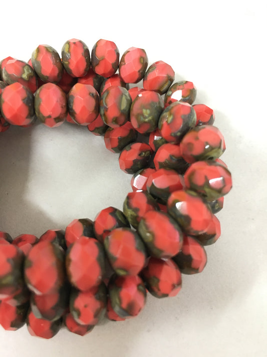 11mm Coral and Brown Rondelle Czech Strand