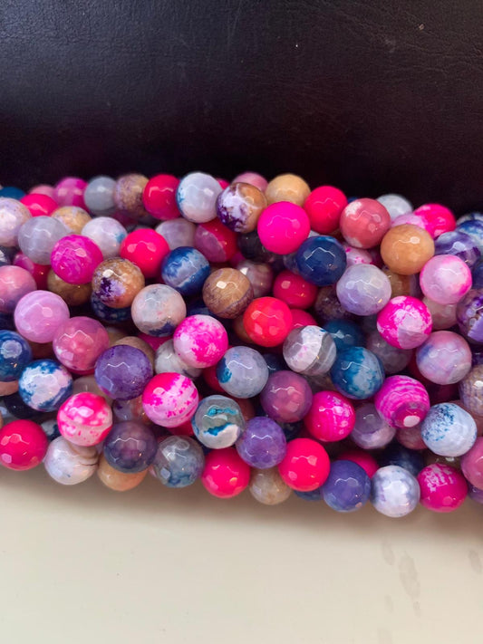 8mm Fuchsia, Blue and Brown Agate Faceted Strand / Agata 20262