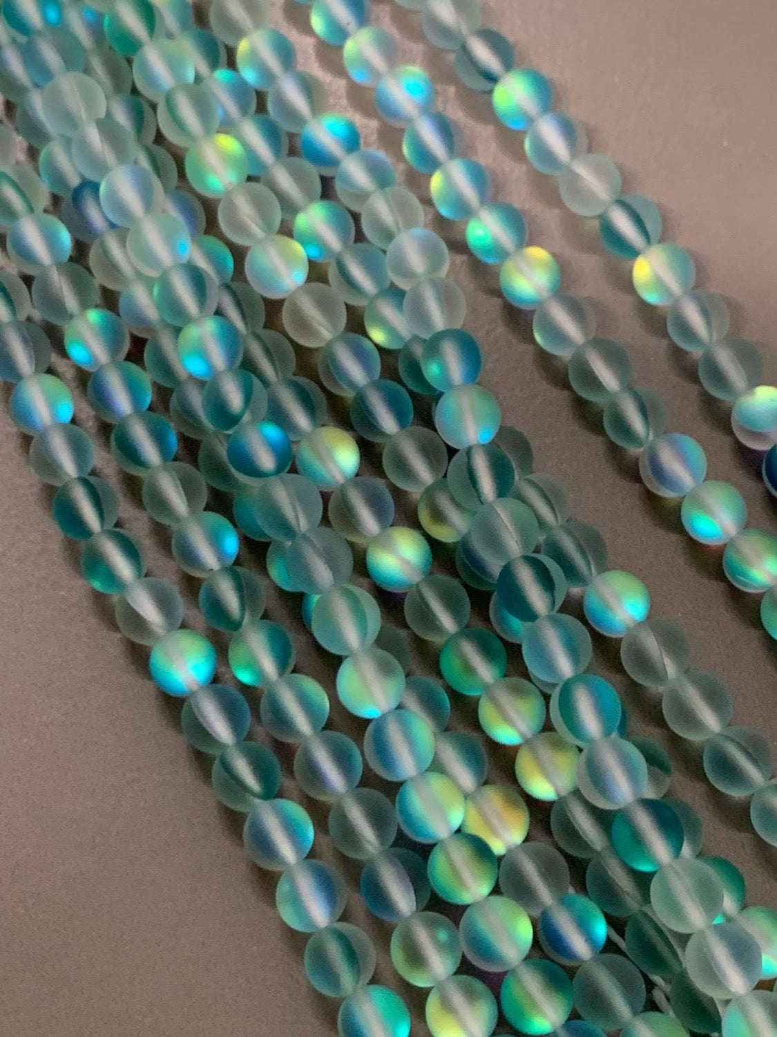 6mm AB Translucent Green Matte Qty 62 beads per strand 21737