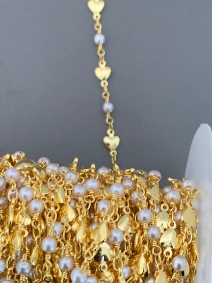 Pearl Chain with Flat Heart per feet 21595