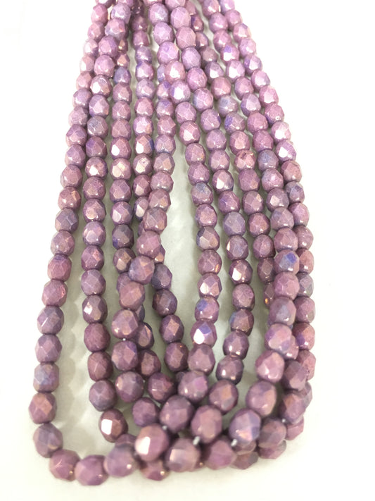 4mm Violet Round Faceted Czech Strand / Redondo