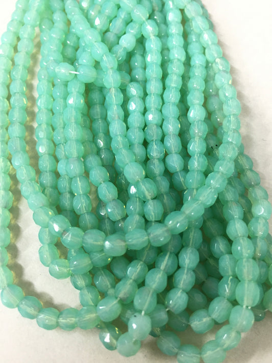 4mm Aqua Green Round Faceted Czech Strand / Redondo