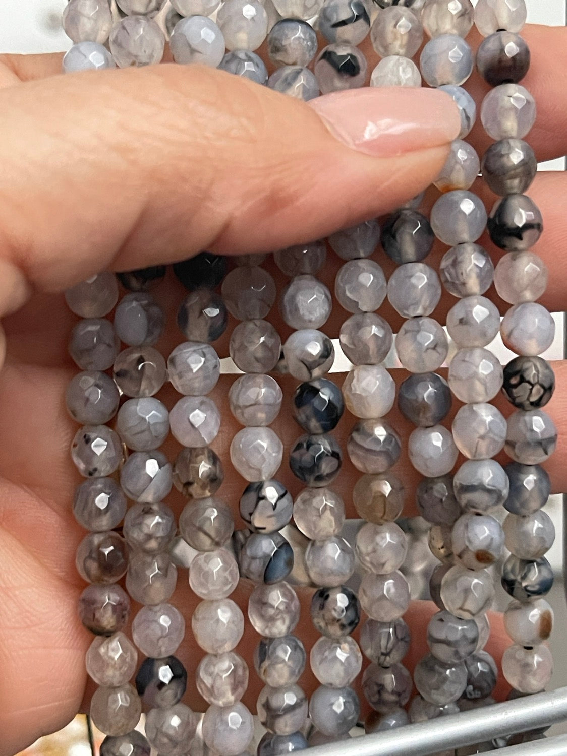 6mm grey/Black agate strand 21540