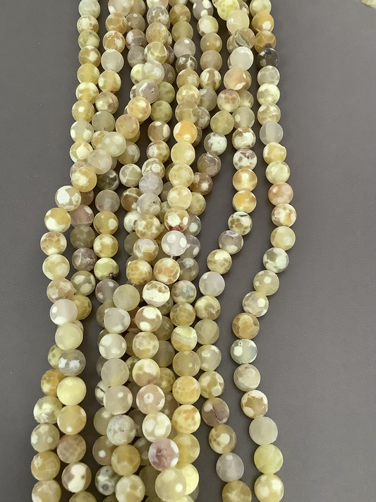 8mm Yellow with White Agate Matte strand Qty 46 bead per strand 21786