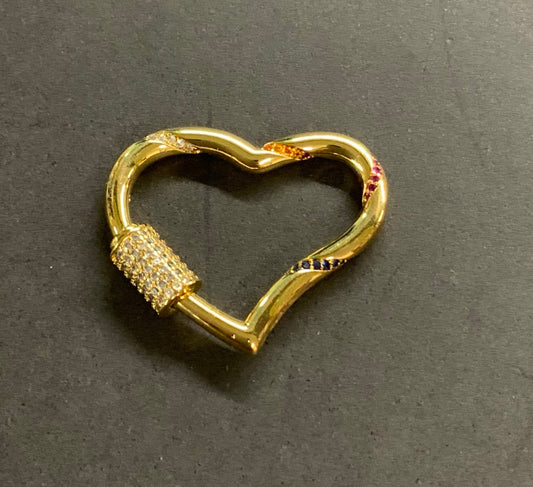 26mm 2Heart Lock with Pave Multicolor Qty 1  / 20167