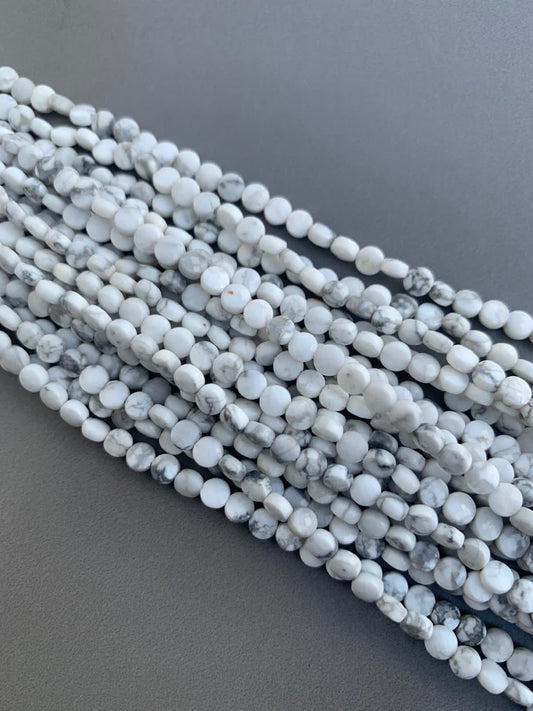 4mm Howlite Flat Coin Faceted Qty 90 beads per strand 21723