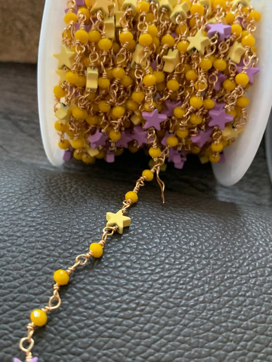 Star and Crystal yellow violet Chain per feet 21246
