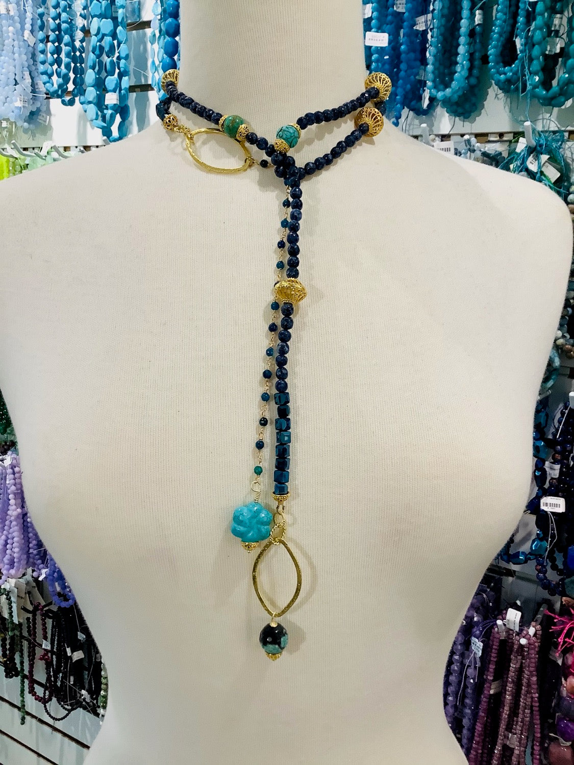 Wild Blues Long Lariats Necklace kit all materials included Qty1- 23500