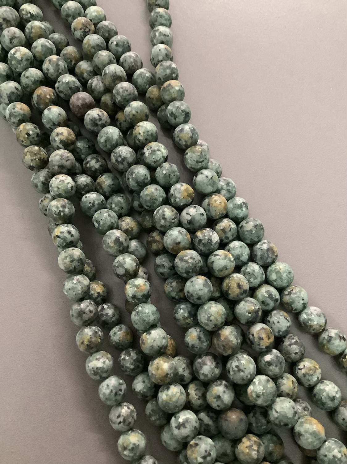 8mm Green With Cream Black Jasper Qty 44 bead per strand