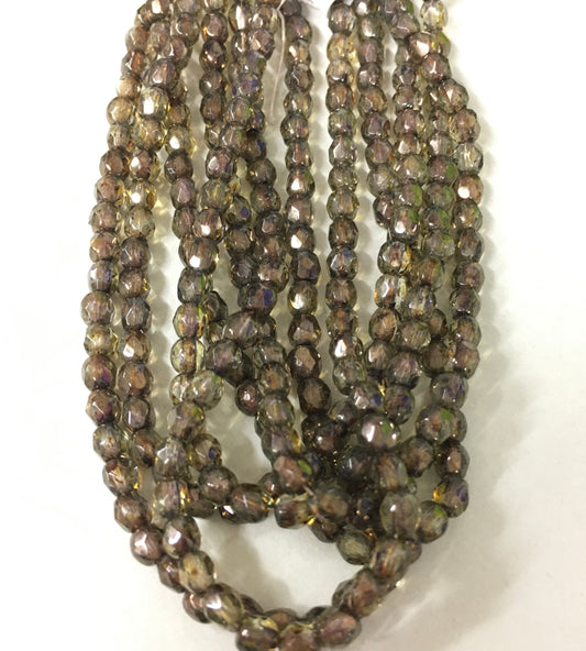 4mm yellow and Brown Round Faceted Czech Strand / Redondo