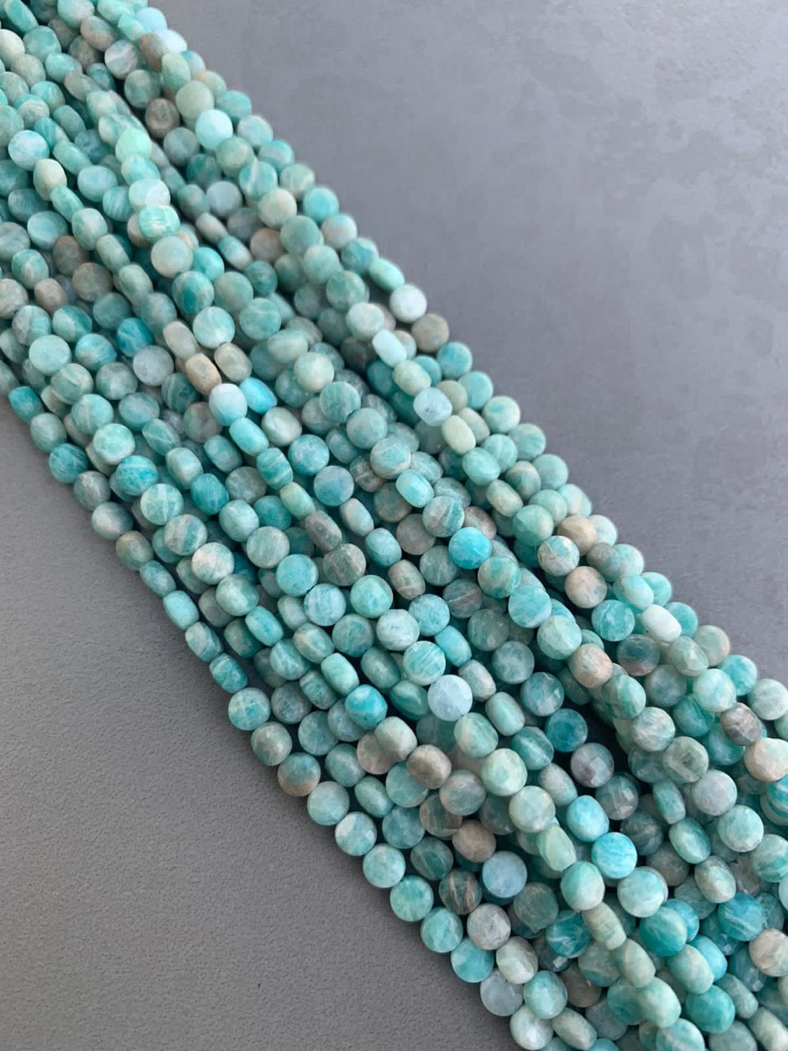 4mm Amazonite Flat Coin Faceted Qty 90 beads per strand 21731