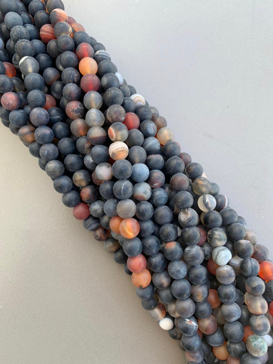 8mm Black Amber Agate Matte Qty 46 beads per strand 21755