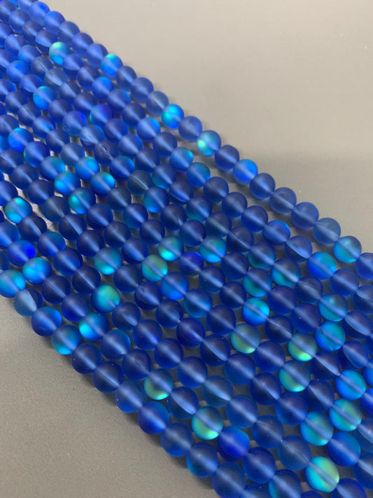 8mm AB Translucent Blue Matte Qty 48 beads per strand 21738