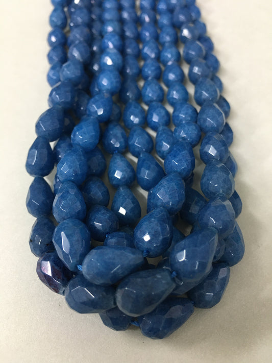 11mm Navy Blue Drop Jade Faceted Strand / Gota