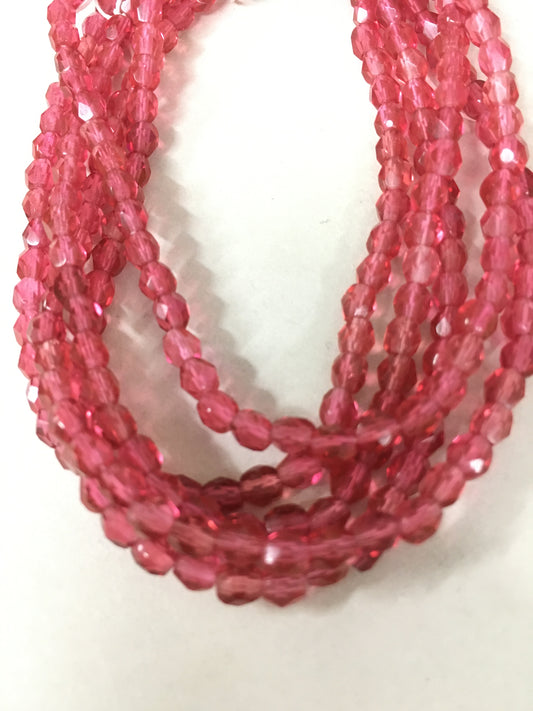 4mm Pink Round Faceted Czech Strand / Redondo