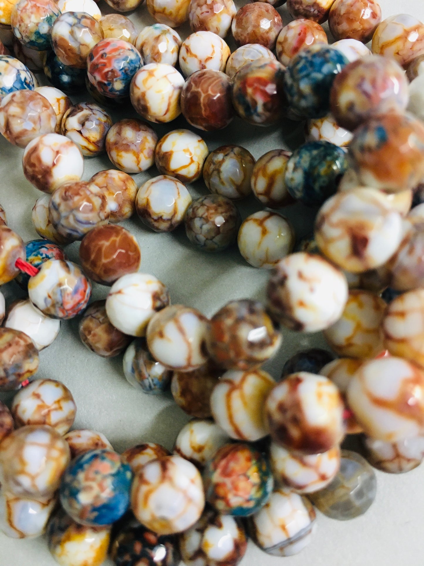 8mm Brown, Blue and White Agate Faceted Strand / Agata 16435