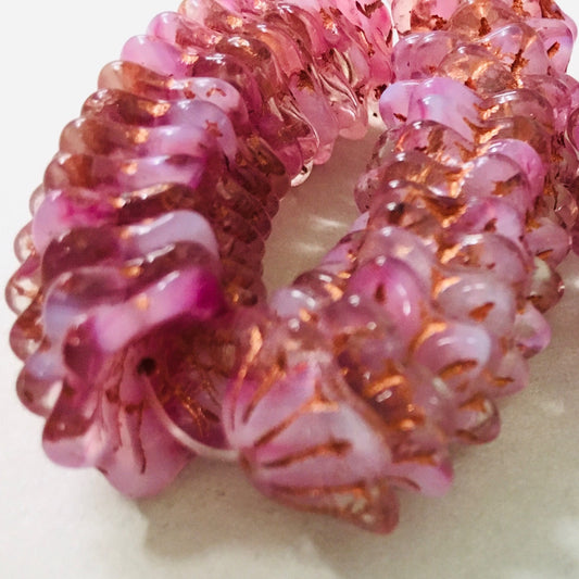 12mm Pink Flower Czech Strand / Flor