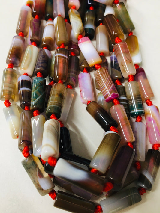 16mm Brown and Pink Cilinder Agate Strand / Agata20084