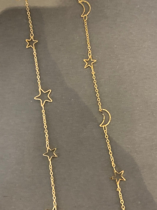 Moon and star chain gold filled per feet por pie cadena 20577  /20576