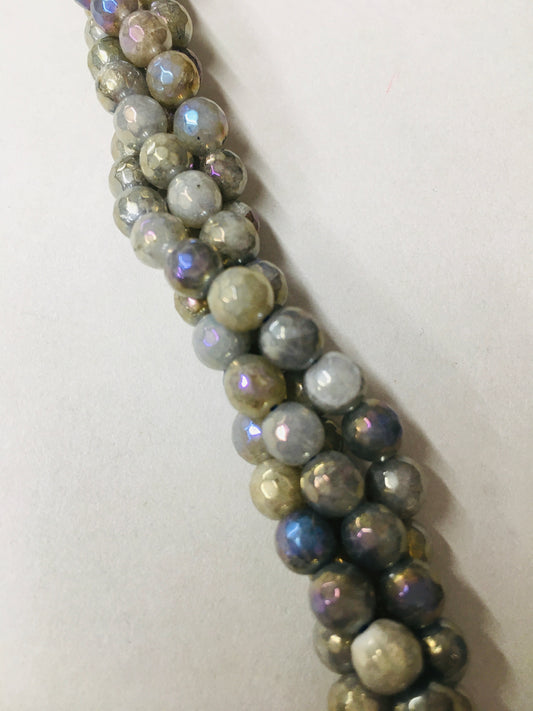 6mm Gray, Cream and Brown Agate Faceted Strand / Agata 20169