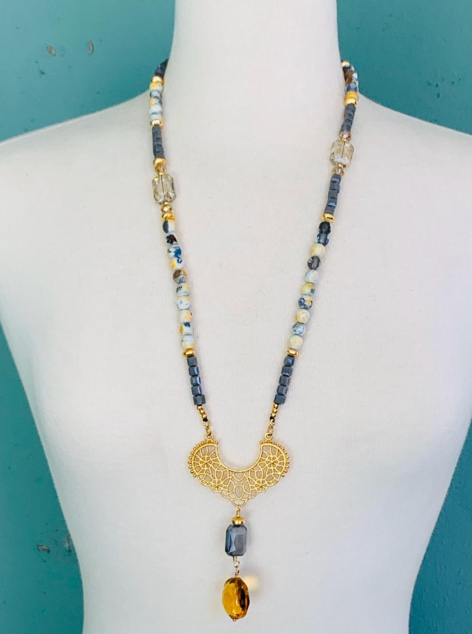 Gray and Yellow Adjustable Necklace