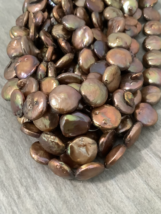 12mm Bronze Coin Pearl Strand Qty 36 Aprox 6193